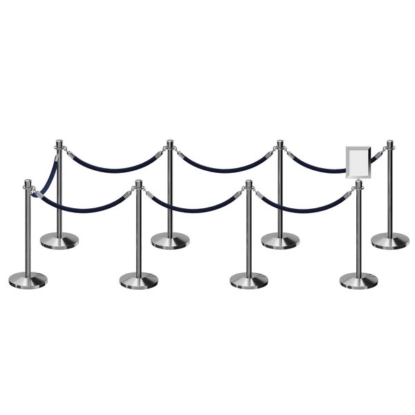 Montour Line Stanchion Post & Rope Kit PolSteel 8CrownTop 7DarkBlue Rope 85x11VSign C-Kit-7-PS-CN-1-Tapped-1-8511-V-7-PVR-DB-PS